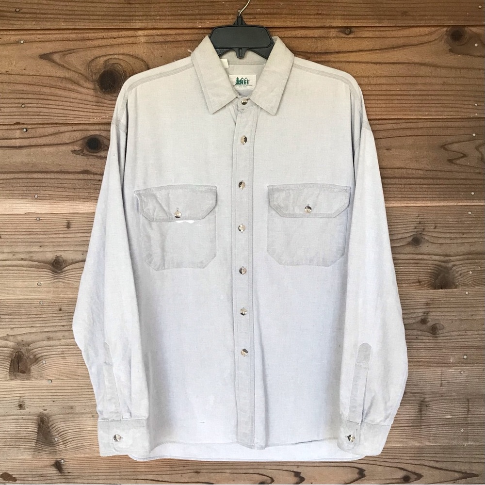 REI Gray Button Down Flannel Top Size Large